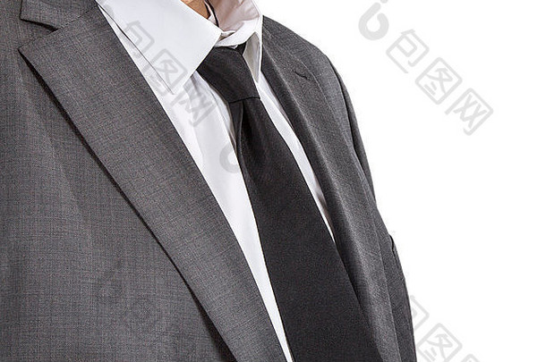 一名男子穿着白色衬衫和黑色领带的套房的细节