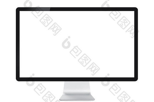 黑屏电脑显示器。前视图。在白色背景上隔离