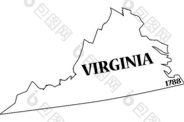 一个弗吉尼亚州的大纲，在白色背景上有州的日期