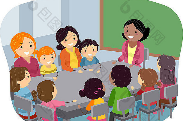 家长和孩子参加家长教师协会会议的插图