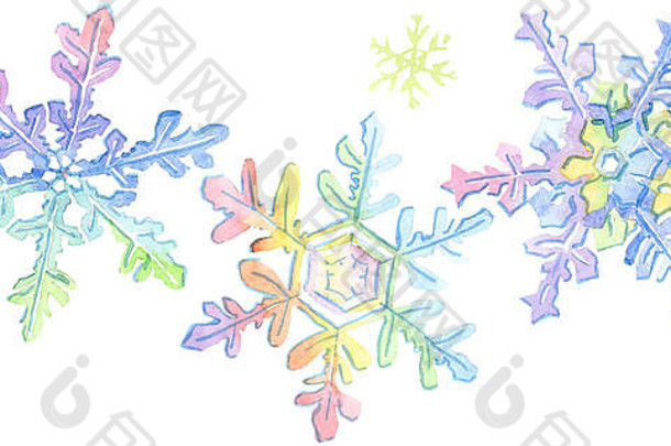 孤立的雪花插图元素圣诞节冬天假期象征水彩背景插图集