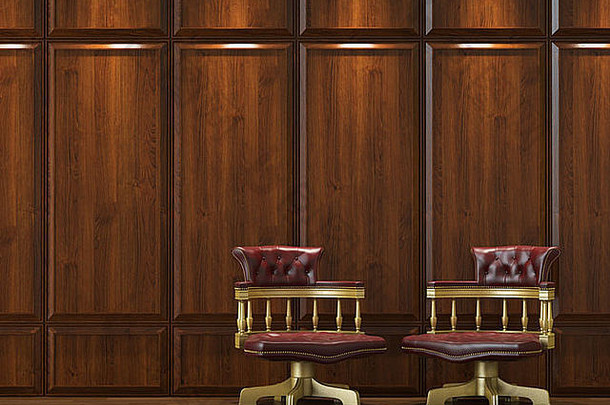 两张经典金椅木质墙面室内设计