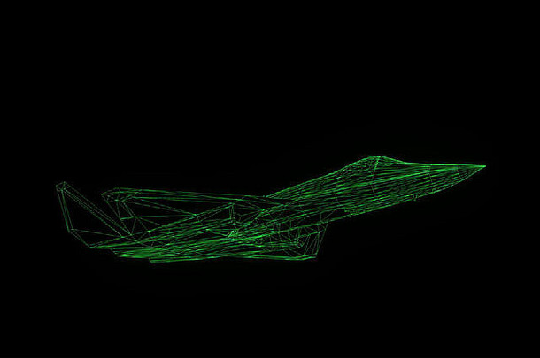 全息线框式飞机。漂亮的3D渲染。