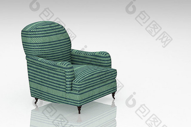 3D绿色双层布沙发，白色背景隔离。