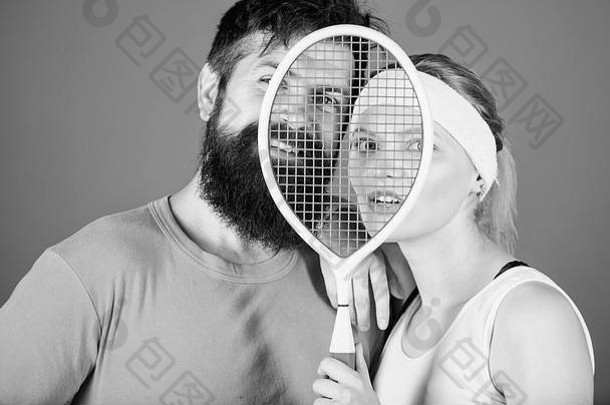 游戏爱好健康的生活方式概念男人。女人夫妇爱网球球拍体育<strong>运动</strong>设备锻炼健身女孩的家伙玩网球夫妇网球球员