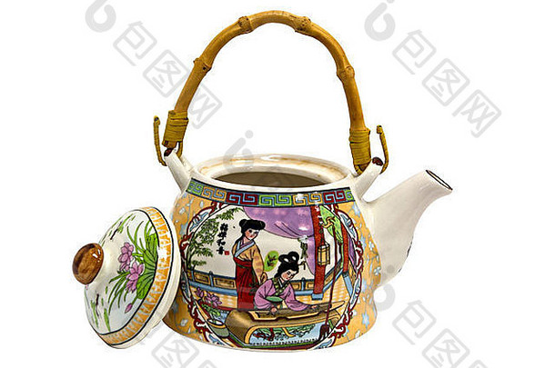 茶壶，女人的形象，把手是竹子