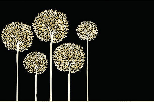金色秋叶森林插图背景下的金色秋天概念树。EPS10载体。