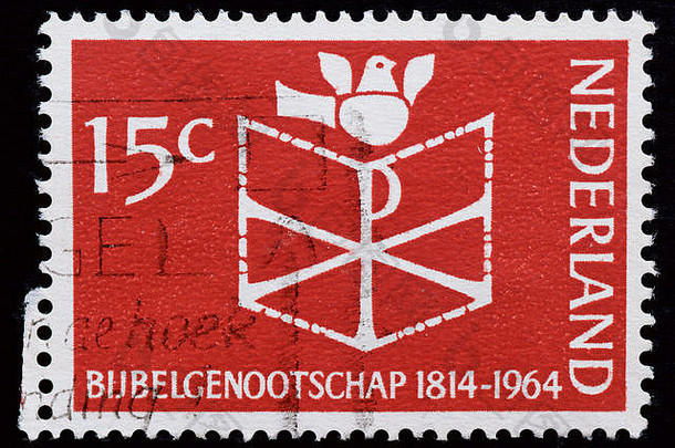 荷兰邮票-鸽子在基督花押字上