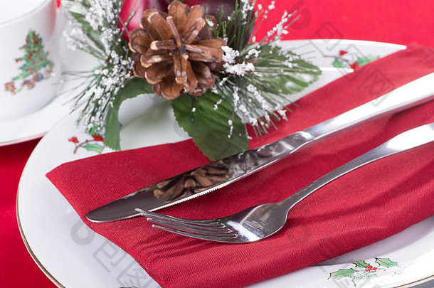 圣诞餐巾餐刀和餐叉