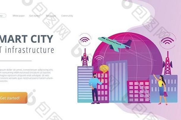 全球互联网的事情聪明的城市概念着陆页面