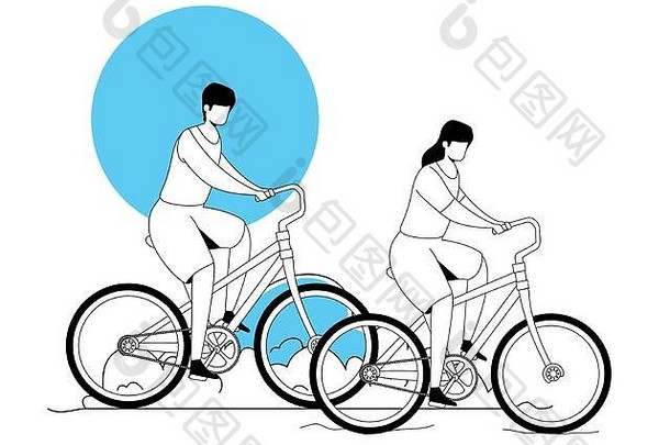 夫妇骑自行车公园景观