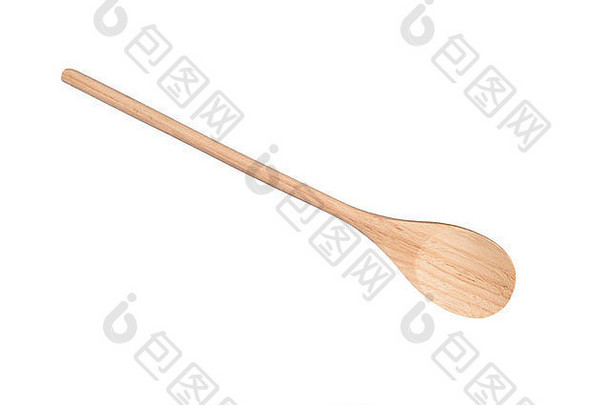 一种新的木制烹饪勺，它被隔离在白色的地板上