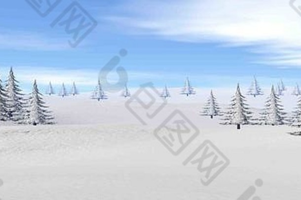 山中的冬季景观-3D渲染