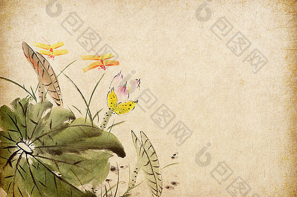 中国人绘画莲花纸背景