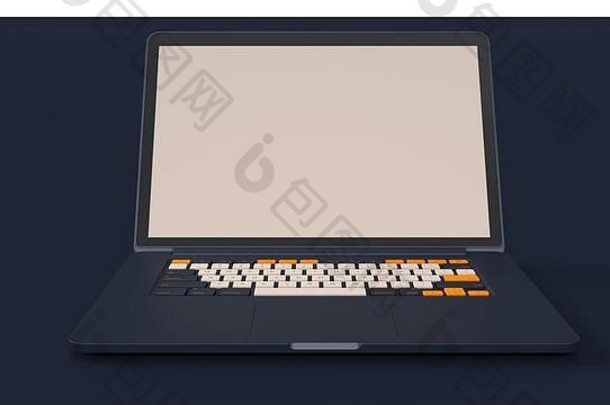 蓝色的橙色白色移动PC插图渲染