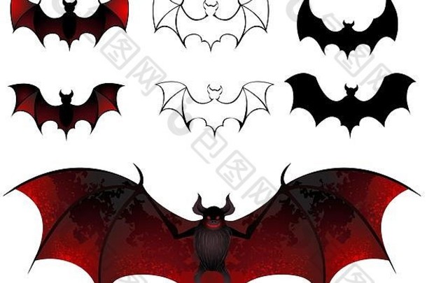在艺术上画蝙蝠美丽的纹理翅膀白色背景