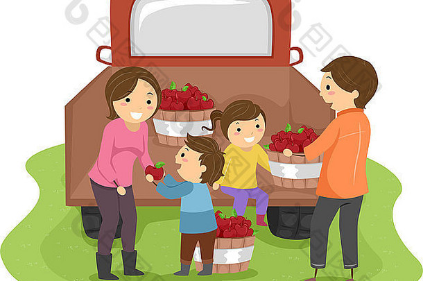 插图家庭收获苹果