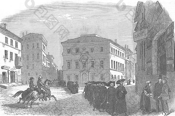 1851年在罗马的意大利<strong>宣传学院</strong>。图文并茂的伦敦新闻