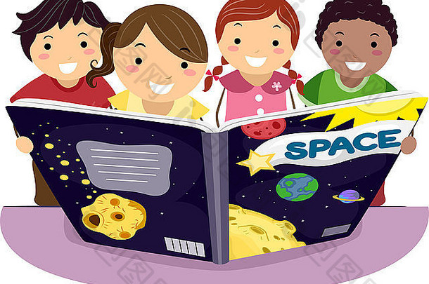 儿童一起学习天文学的插图