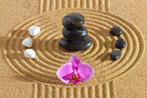 日本Zen花园石头变形沙子