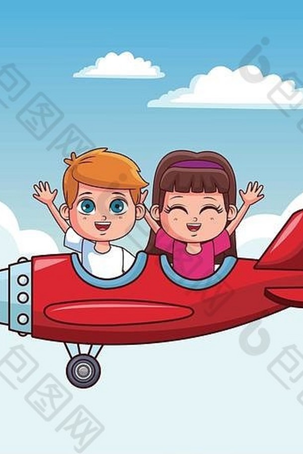 坐飞机的可爱的孩子们