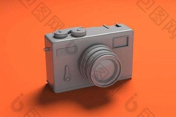 照片相机古董风格复古的成形单色银颜色相机孤立的橙色背景相机概念插图