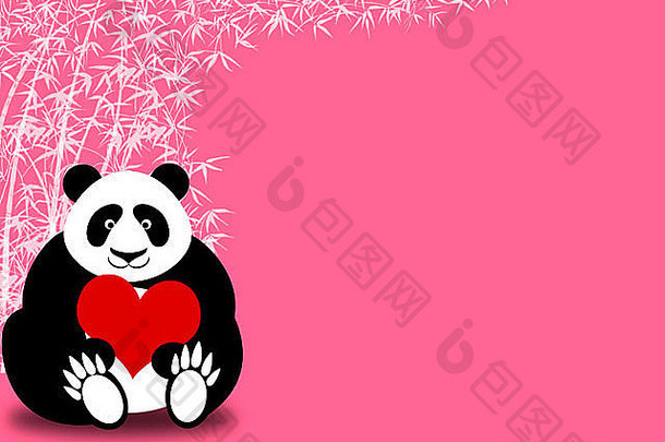 情人节快乐熊猫熊用竹子插心