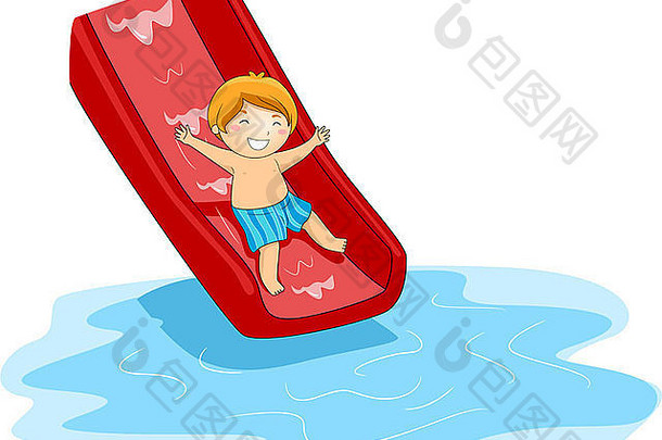 一个孩子在池边玩耍的插图