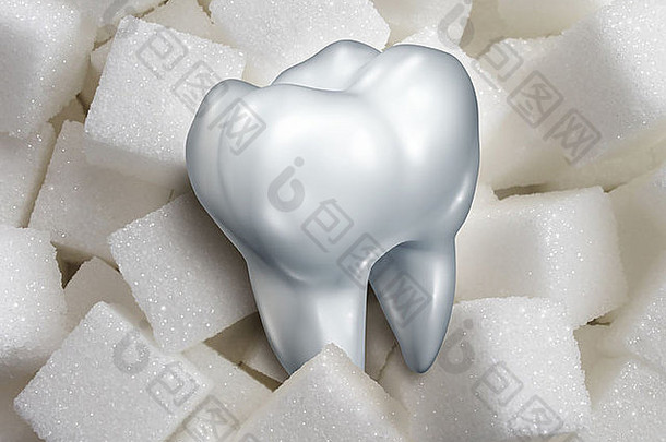 甜蜜的牙牙科健康护理概念单摩尔桩糖多维数据集健康饮食象征渴望甜食物坏健康糖尿病风险糖尿病风险