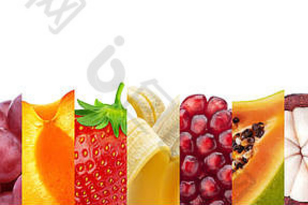 拼贴画水果孤立的白色背景复制空间新鲜的健康的水果浆果特写镜头