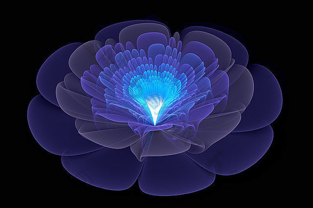 蓝色的摘要花开花电脑生成的分形背景