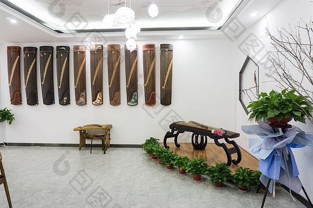 古筝教育培训机构中国室内装饰简单的优雅的显示魅力中国人传统的文化