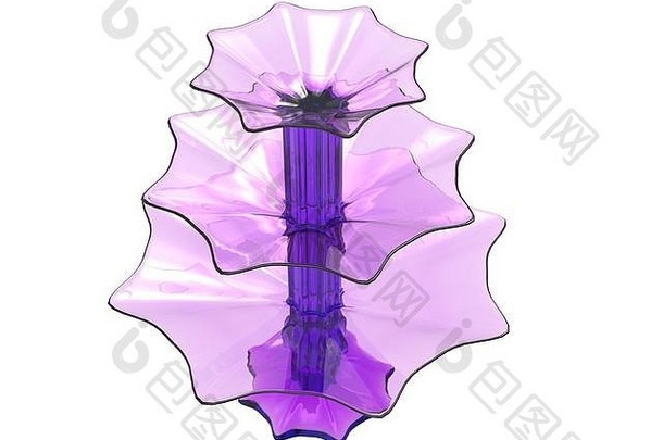 由紫色玻璃制成的白色背景上的独立甜点碗