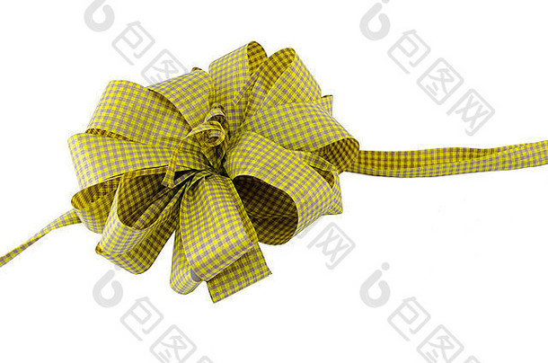可爱的黄色的丝带礼物孤立的白色背景