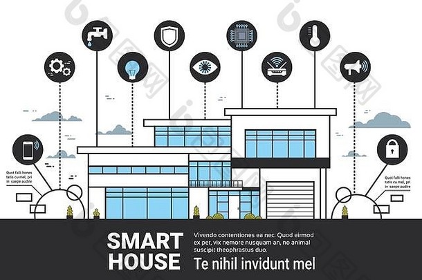 聪明的房子infographics图标集现代首页控制系统接口技术横幅