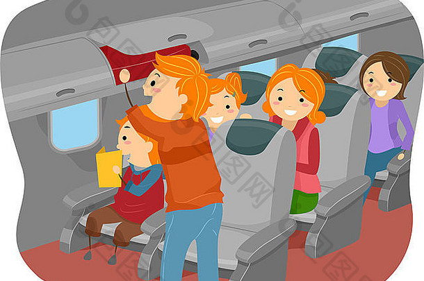 飞机内Stickman家族的插图