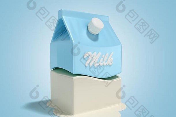 简约包装的牛奶3d渲染蓝色渐变背景