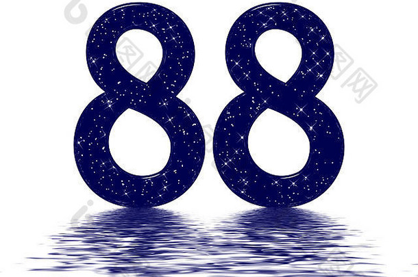 数字88，88，模仿星空纹理，反射在水面上，隔离在白色上，3d渲染