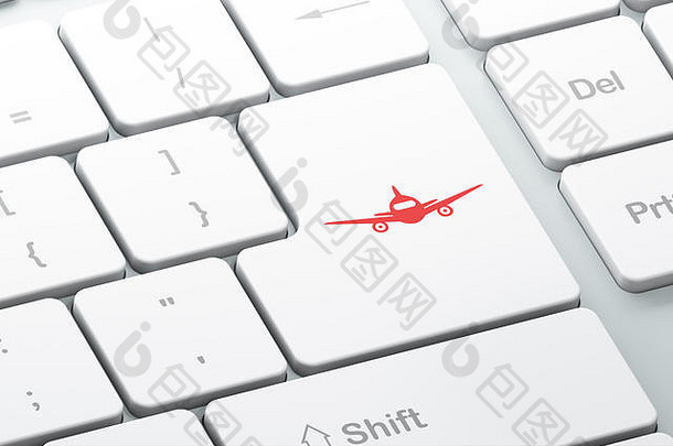 旅游理念：电脑键盘背景下的飞机