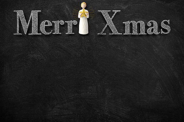 插图呈现快乐圣诞节黑板上天使装饰