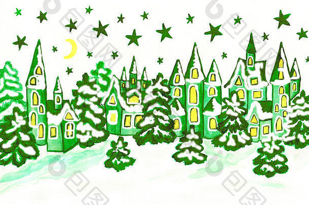 冬天景观房子绿色颜色
