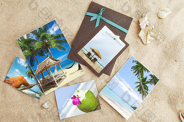 热带海滩主题拼贴画组成照片