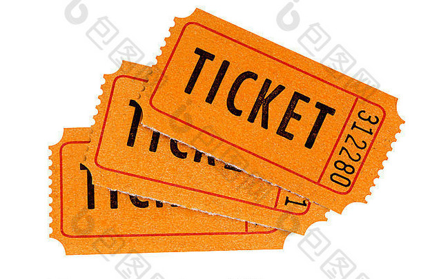 三张橙色的奖券被隔离在白色背景上。