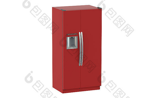 红色的现代冰箱孤立的白色背景