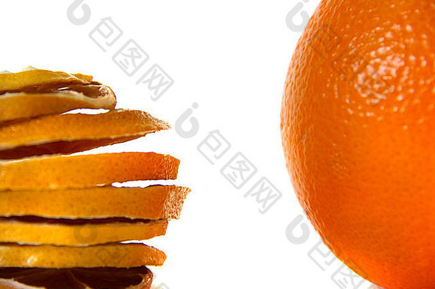 干切片橙色新鲜的橙色白色背景