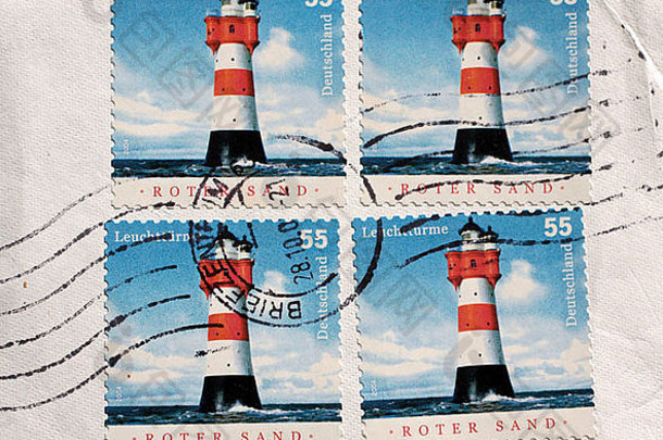 德国灯塔四枚旧邮票