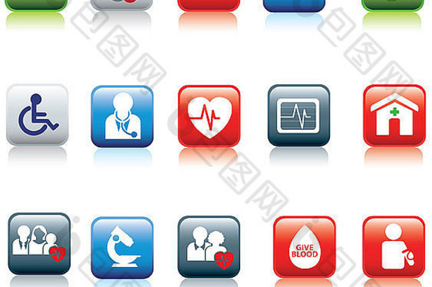 医疗和医院图标和网络彩色按钮