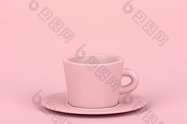 粉红色背景的陶瓷咖啡杯
