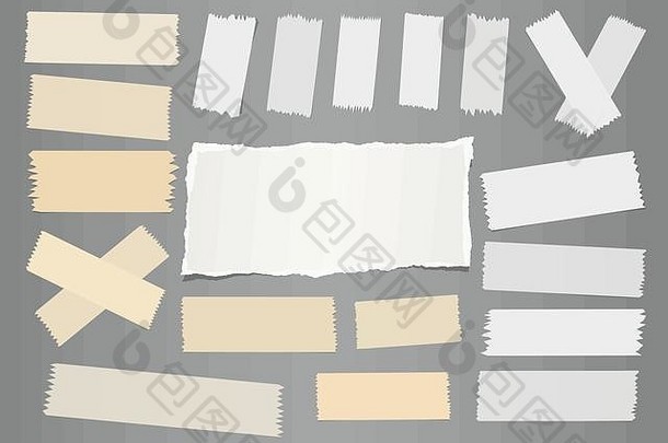 白色扯掉笔记本请注意纸表黏糊糊的胶粘剂黏糊糊的磁带文本消息灰色的背景