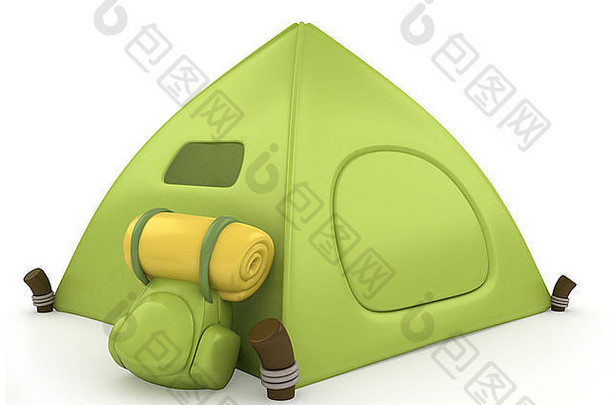 绿色帐篷的3D插图